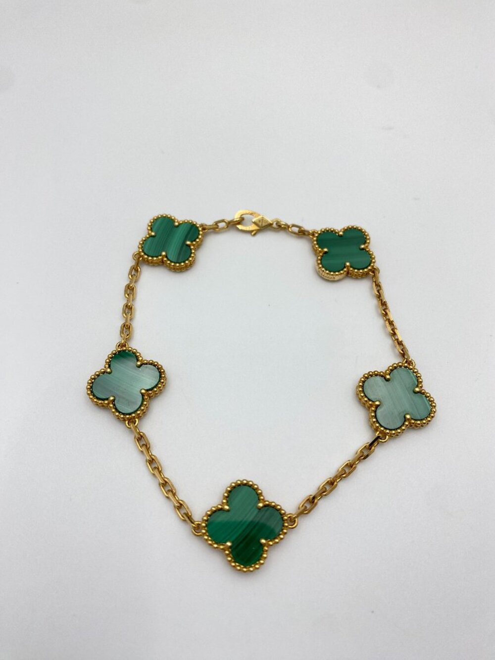 Authentic VCA Vintage Alhambra 5 Motif Malachite Gold Bracelet - Picture 2 of 9